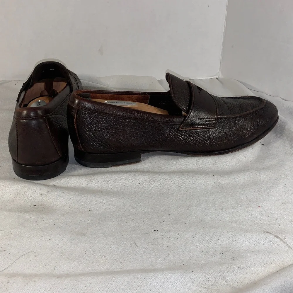 Santoni Mens Brown Leather Penny Loafers